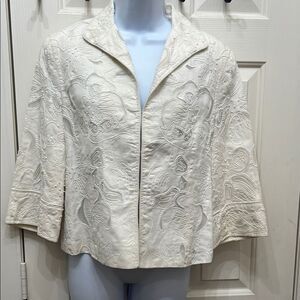Lafayette 148 Jacket Elegant White Embroidered Women's Size 6 Embroidered Beaded